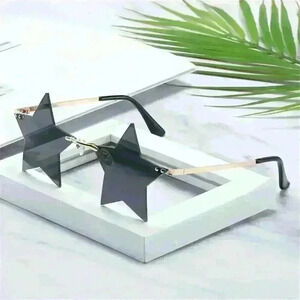 Geometric Rimless Star Sunglasses Black Gold Fun  Festival Party EDM New Year’s